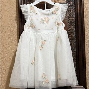 NWT Pink & Violet Ivory Tulle Girls Dress with Peach & Sage Floral Embroidery.